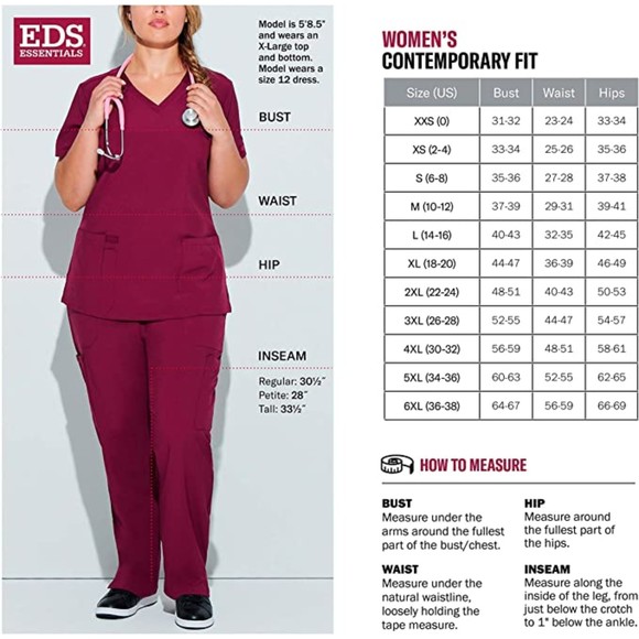 Dickies EDS Essentials Scrub Top V-Neck Women FourWay Stretch Moisture Wicking S - Picture 2 of 5